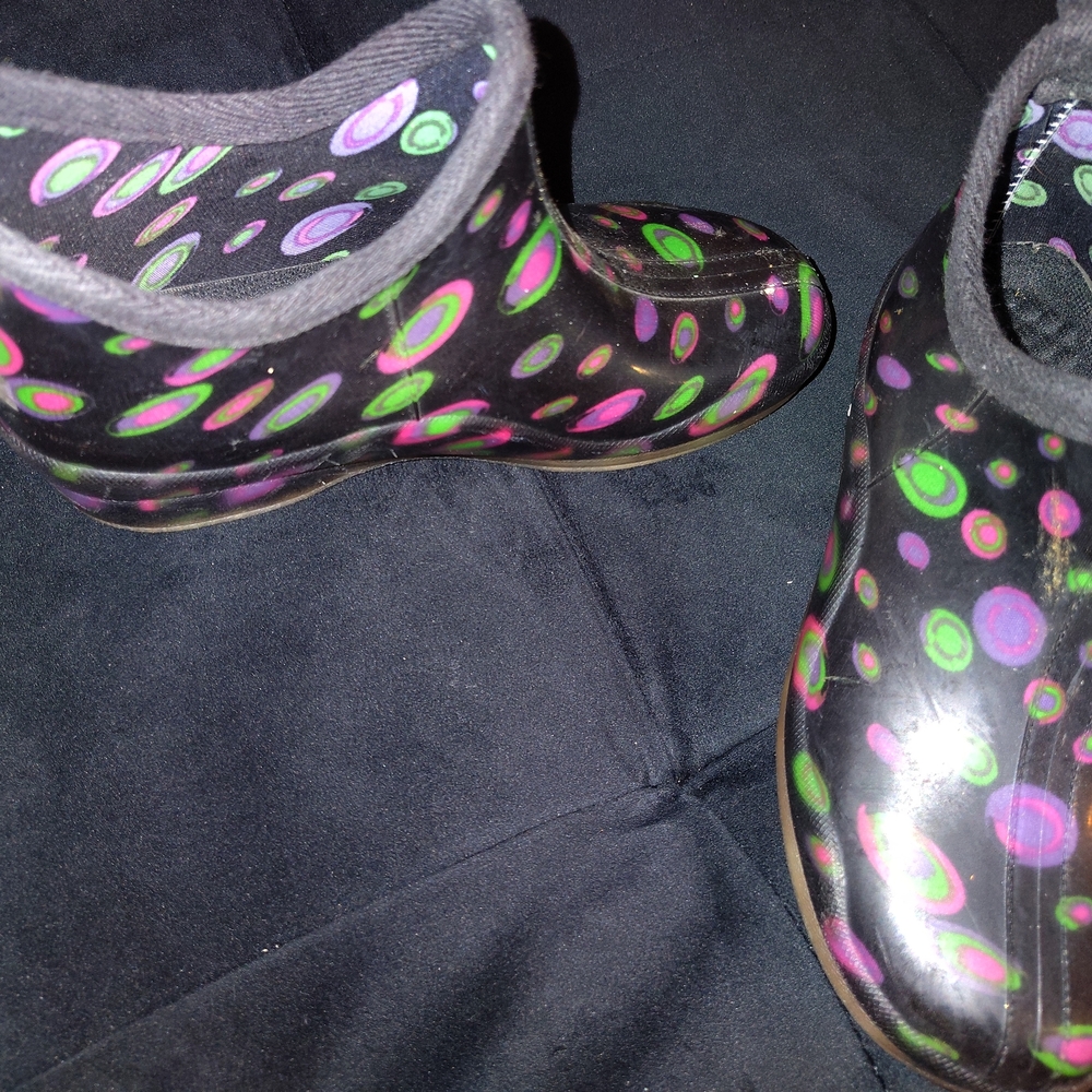 Capelli of New York Kids Rain Boots - Black with Pink and Green Dots
